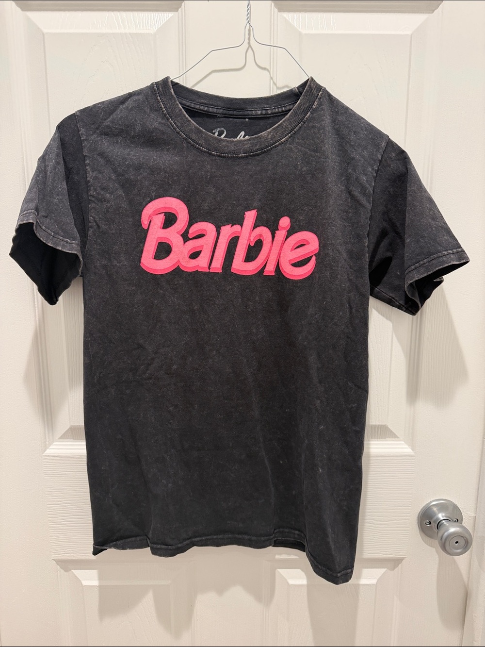 Barbie Black Tee with Pink Script Logo